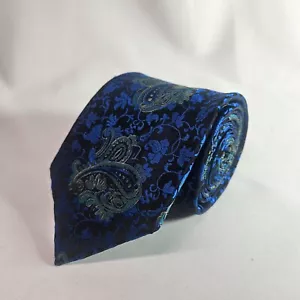 Steven Land Hand Made Tie Paisley Navy Blue 3.5" x 60" - Picture 1 of 9