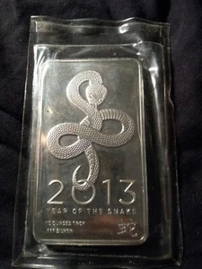 2013 YEAR OF THE SNAKE 10 OZ SILVER BAR, FACTORY SEALED - Picture 1 of 6