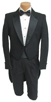 Men's Vintage Raffinati Black Striped Tuxedo Tailcoat with Satin Lapels Size 39R - Image 1 of 4