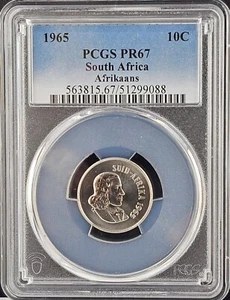 1965 South Africa 10C Afrikaans PCGS PR67 (Only 25K Proofs Minted in 1965) - Picture 1 of 4