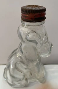 Vintage Glass Bottle Dog Empty Salt Shaker Candy Liquor TH Slough Jeanette PA - Picture 1 of 4