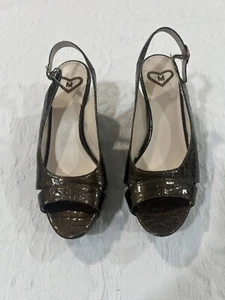Madeline Wedge Platform Reptile Print Open Heel &Toe Buckle Sling Back Size 6.5M - Picture 1 of 14