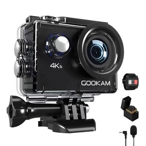 GOOKAM Caméra Sport 4K 30fps WiFi Caméra Étanche 40M avec 170°Grand-Angle Mic... - Photo 1/8