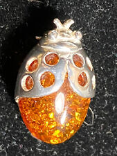 Baltic amber ladybug brooch/pin 3.6g vintage 925 sterling silver deco