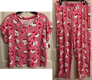 SANRIO HELLO KITTY PAJAMA SET PINK HEARTS MEDIUM M PJS SHIRT PANTS NEW FAST SHIP - Picture 1 of 6