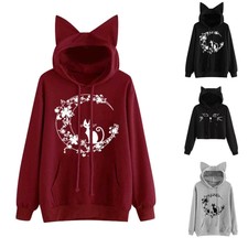 Women Cat Ear Hooded Long Sleeve Hoodie Sweatshirt Pullover ShirtTops Blouse US