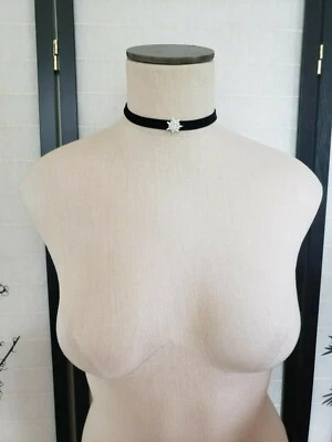 Thin Black Velvet Choker Collar Silvertone Crystal Encrusted Starburst Slide - Image 1 of 4