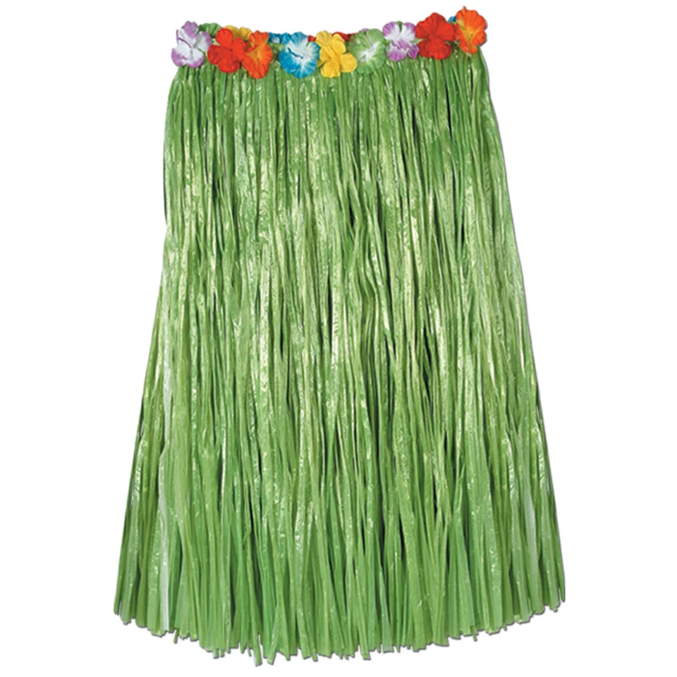 Beistle Adult 36 In. Artificial Green Grass Hula Skirt With Floral Waistband