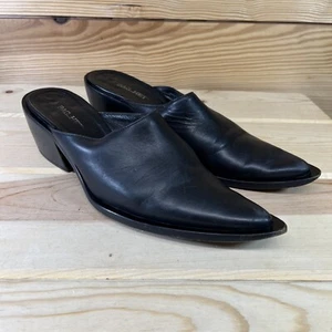 Bag Het Womens Shoes 7.5 8 EU 38 Black Leather Mules Pointy ToesMade Italy B190 - Picture 1 of 15