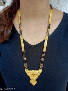 Joyería étnica enchapada en oro para boda larga Mangalsutra Mala india mujeres de moda - Imagen 1 de 5