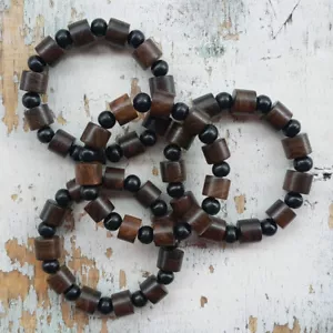 Hermosa pulsera elástica indonesia de ébano mezcla de madera Kou Borneo - Imagen 1 de 8