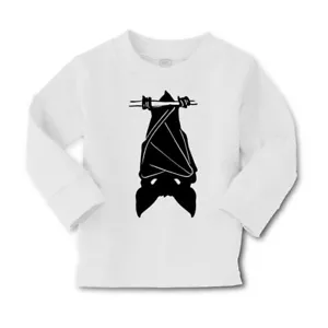 Kids Long Sleeve T Shirt Halloween Hanging Bat Black Cotton Girls & Boys Clothes - Picture 1 of 12