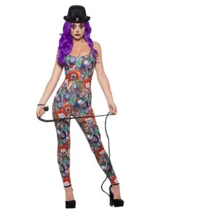Women's Tight Creepy Clown Collage Bodysuit Fancy Dress Costume - Picture 1 of 2