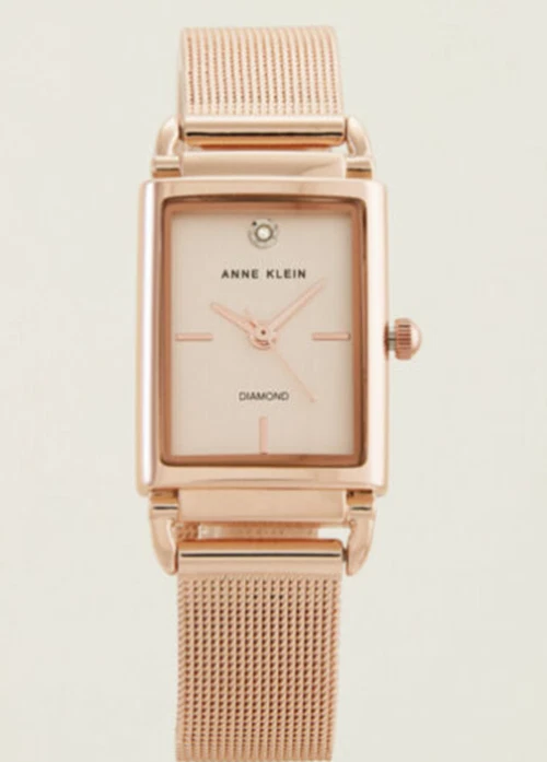 Anne Klein Women's Genuine Diamond Dial Mesh Bracelet Watch Rose Gold