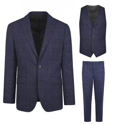 Jaqueta Torre azul marinho terno 3 peças 42S, 36x30,5 calças lã super 110 xadrez - Imagem 1 de 4