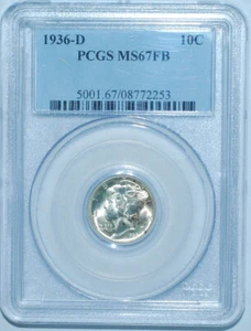 1936 D PCGS MS67FB Full Bands Mercury Dime - Picture 1 of 2