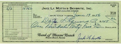 Jake La Motta Boxeo Reproducción Cheque Cancelado y Foto 8 x 10  Foto 1 de 4