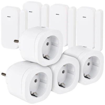 Luminea 4er-Set Funk-Steckdosen mit Tür- & Fenstersensoren für Szenesteuerung - Bild 1 von 4