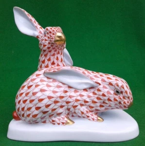 HEREND GROSSES PAAR ROSTROTE NETZKANINCHEN - 5332. - Bild 1 von 12