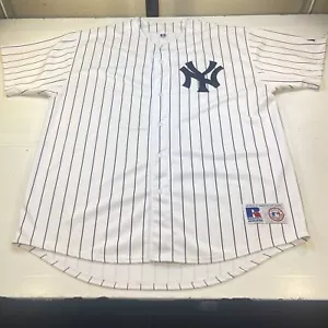 VINTAGE NEW YORK YANKEES Pin Stripe BASEBALL JERSEY XL Russell Athletic / Sewn - Picture 1 of 7
