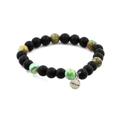 Steine Und Minéraux. Armband Perlen Schwarz Onyx Matt + Türkis Aus Peru 8 Mm. F - Bild 1 von 4