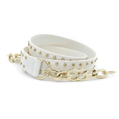 ESCADA $275 Studded Leather Signature EE Chain Belt sz 10/40 in White/Pale Gold - Image 1 of 4