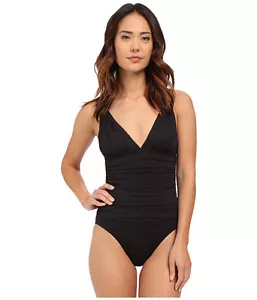 RALPH LAUREN BEACH CLUB OTS LOOP MIO SHIRRED ONE PIECE SWIMSUIT BLACK SZ 12 $111 - Picture 1 of 4