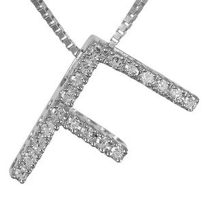 "F" SQUARE DIAMOND INITIAL 14K WHITE GOLD REGULAR SIZE - Picture 1 of 1