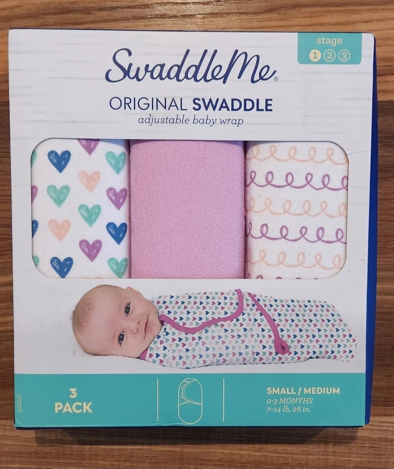 New 3 Pack SwaddleMe Swaddles Baby Girl,Stage 1, S/M, 0-3 Months, 7-14 lbs, Pink - Image 1 of 3