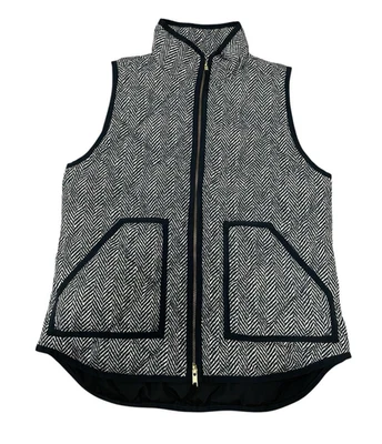 J. Crew Down Puffer Vest Herringbone Black Tan Women's Size Small Pockets Warm - Image 1 of 4