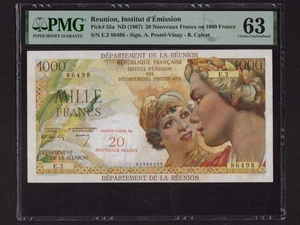 Reunión: P-55a, 20 nuevos francos = 1000 francos, 1967 * mujeres * PMG Ch. UNC 63 * - Imagen 1 de 2