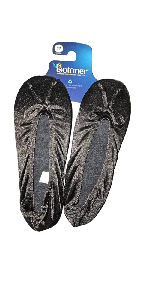 Женские атласные тапочки-балерины Isotoner размер Small 5-6 черные - Изображение 1 из 3