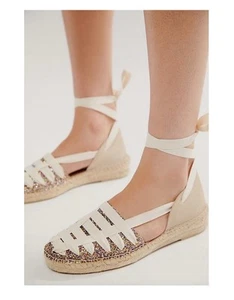 Free People Heat Wave Wrap Cream/Multi Glitter Espadrille Flats Sz 6.5 $158 MSRP - Picture 1 of 16