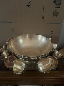 Vintage Brass Punch Bowl Set w/ 11 Cups. - Picture 1 of 9