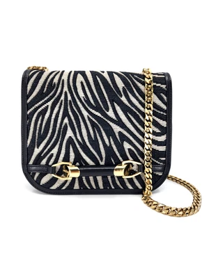 Jimmy Choo Zadie Zebra Print Raffia Leather Handbag Chain Crossbody Flap Bag - Image 1 of 4