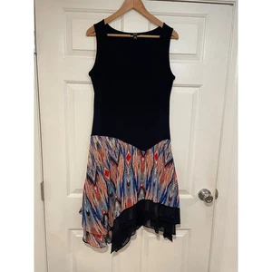 MSK Asymmetric Handkerchief Hem Tank Dress Navy Blue Abstract Print Skirt M - Picture 1 of 8