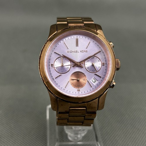 Orologio Michael Kors Donna MK 6163 Runway R.Oro Quadrante Viola Crono Batteria Nuova