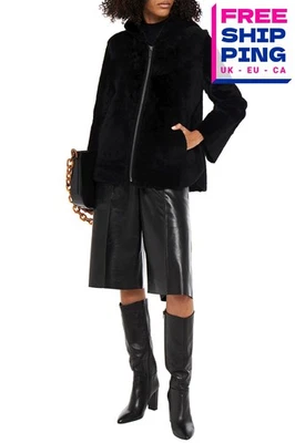 RRP€1937 DOM GOOR Shearling Jacket UK12 US8 IT44 L Black Split Sides Made in UK - Image 1 of 4