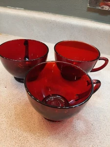 Vintage Anchor Hocking Royal Ruby Red Glass Cups Lot (3) 1940's - Picture 1 of 4