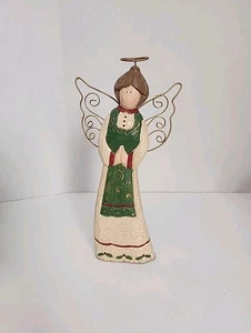  Ángel de Navidad de madera vintage 13 pulgadas rojo verde alambre alas decoración  - Imagen 1 de 5