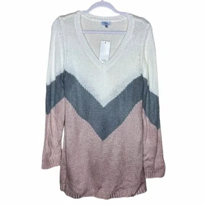 Tobi Womens Size L Chevron Colorblock V Neck Sweater - Picture 1 of 4