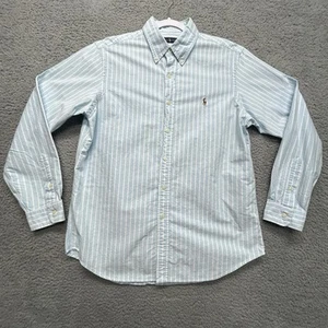 Camisa Ralph Lauren De Colección Años 90 Para Hombres L Azul y Blanco Rayas Abotonadas Logo de Poni - Imagen 1 de 11
