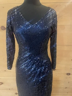 Vintage 1950s Ladies Garment Union Blue Sequin Cocktail Dress/Evening Gown Size - Image 1 of 4