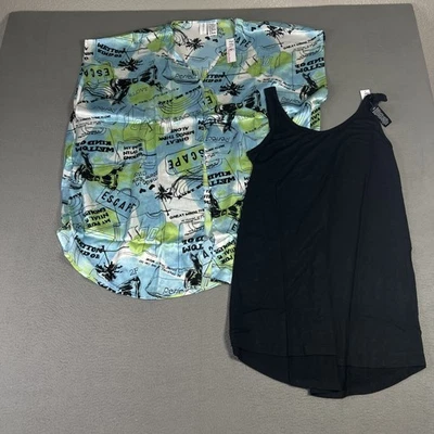 Conjunto de pijama de salón Hue Ruana sin mangas para mujer pequeño negro azul verde satinado Foto 1 de 4