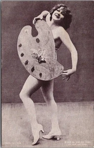 1927 PIN-UP GIRL Exhibit Supply Co. Arcade Card Dancer w/ Artist's Palette - Imagen 1 de 2