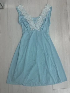 Vintage Tricot Nylon Nightgown Sz S - Blue - Lace Trim - Picture 1 of 7