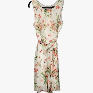 JH Dress Size 12P Sleeveless White Pink Peach Florals A-Line Lined Chiffon NWT - Picture 1 of 12