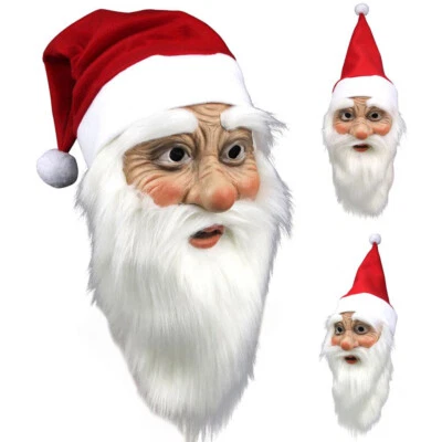 Christmas Santa Claus Latex Mask Cute Masquerade Beard Red Cap for Party Xmas - Image 1 of 4