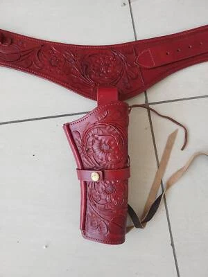 Western Gun Holster Belt Leather Revolver Pistol Tooled .22 .35/357 .44/45 Cal - Image 1 of 4