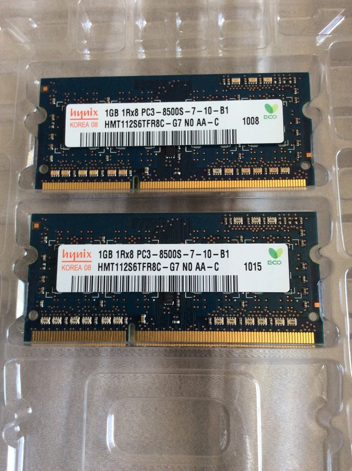 HYNIX 2x1GB HMT112S6TFR8C-G7 SO-DIMM Mac Memory SODIMM DDR3 PC8500(1066) 1.5V - Image 1 of 2